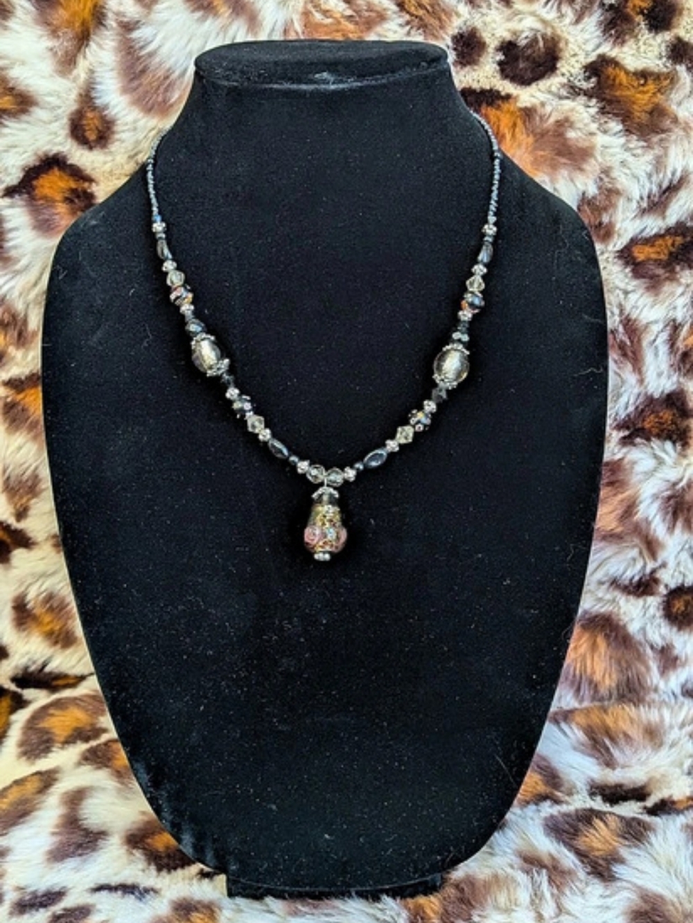 Hand Made Beaded Pendant Necklace in Silver